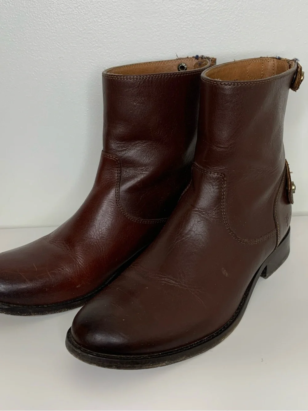 Frye Melissa Button Leather Zip Short Boot Cognac Women's Size 7.5/8 M